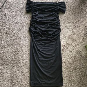 Black MIDI off the shoulder ruched cocktail dress